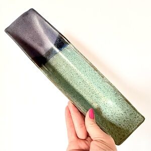 Rectangular Artisan Signed Ceramic Serving Platter – Gradient Drip Glaze 13.5”